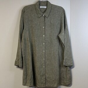 Foxcroft Olive Green Classic Collar A-Line Linen Tunic Size XL